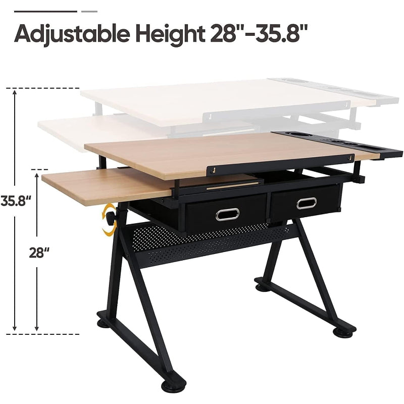 Natural Adjustable Art Drafting Table with Stool