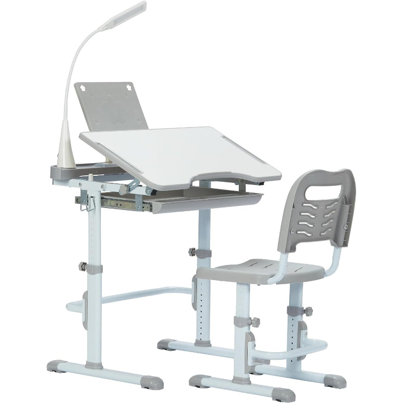 Grey Multifunctional Kids Desk Chair Set