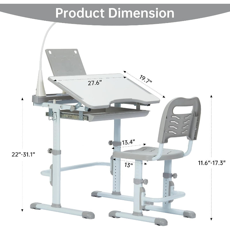 Grey Multifunctional Kids Desk Chair Set