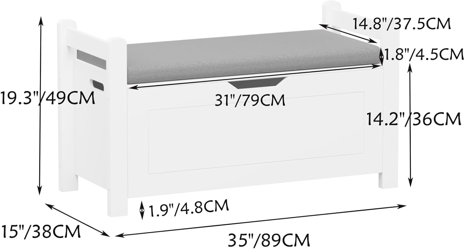 White Cushioned Toy Storage Bench
