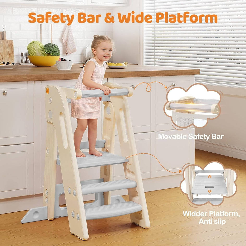 Grey Adjustable Foldable Kids Learning Tower
