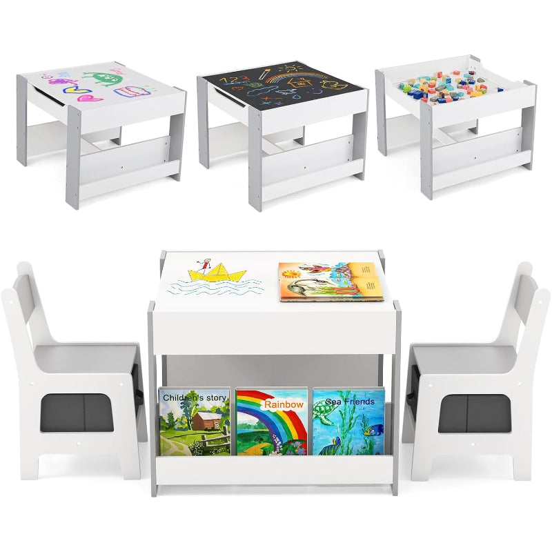 Gray 4‑in‑1 Wooden Kids Table Chair Set
