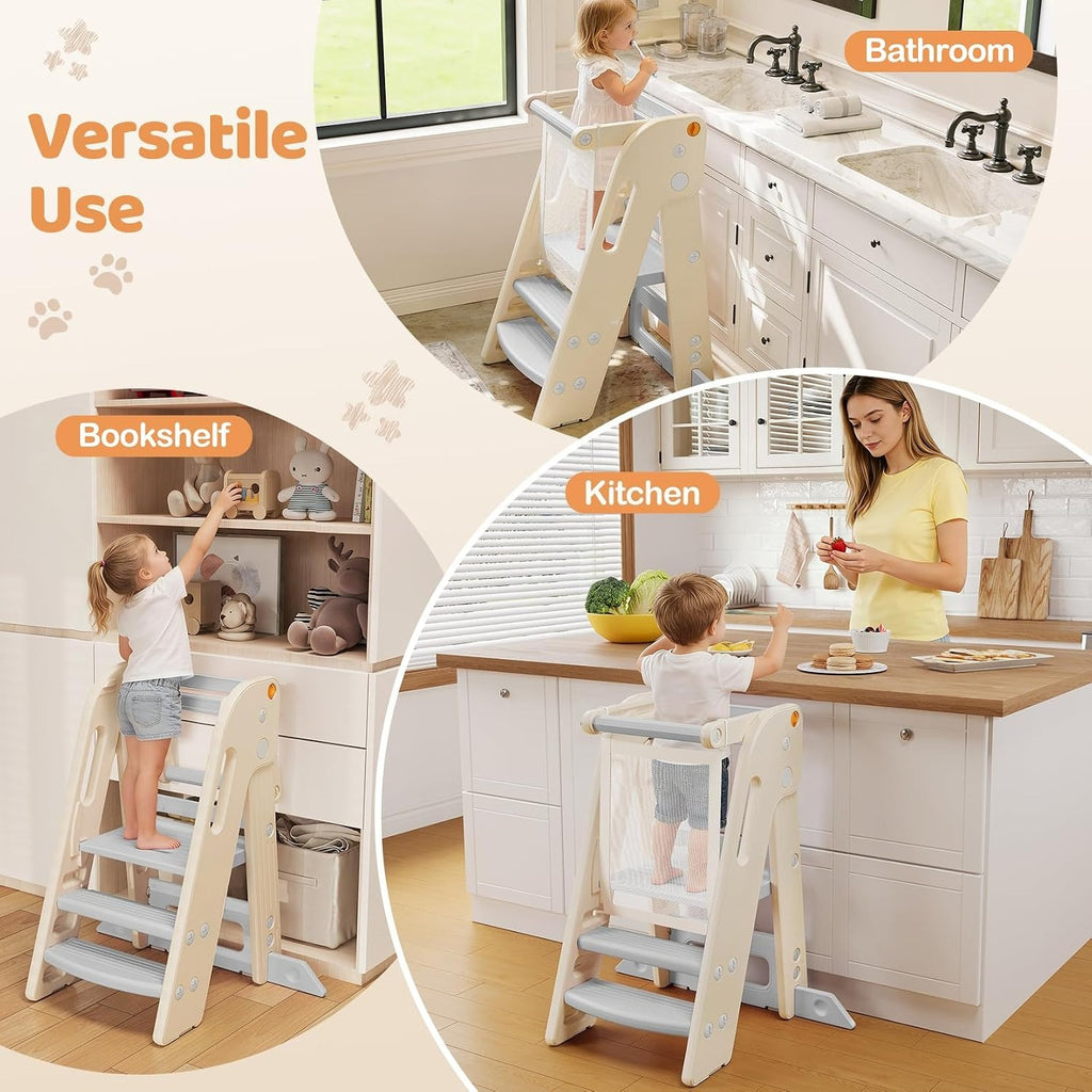 Grey Adjustable Foldable Kids Learning Tower