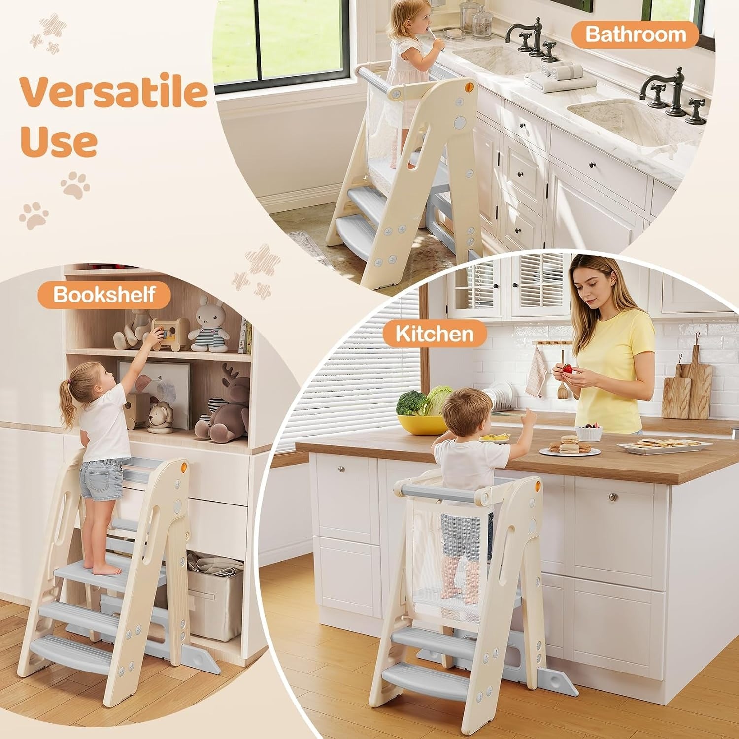 Grey Adjustable Foldable Kids Learning Tower