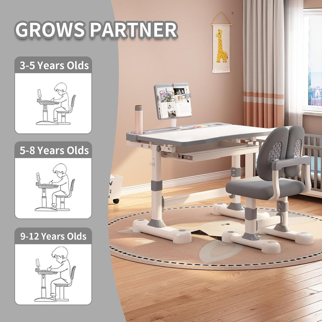 Grey Adjustable Kids Desk Chair Set