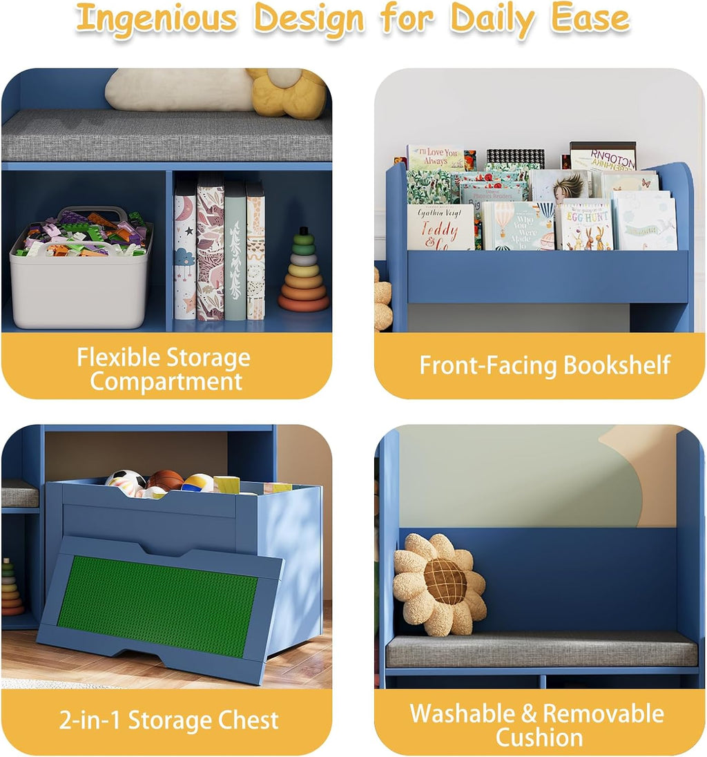 Wooden Kids Bookshelf Toy Storage Organizer