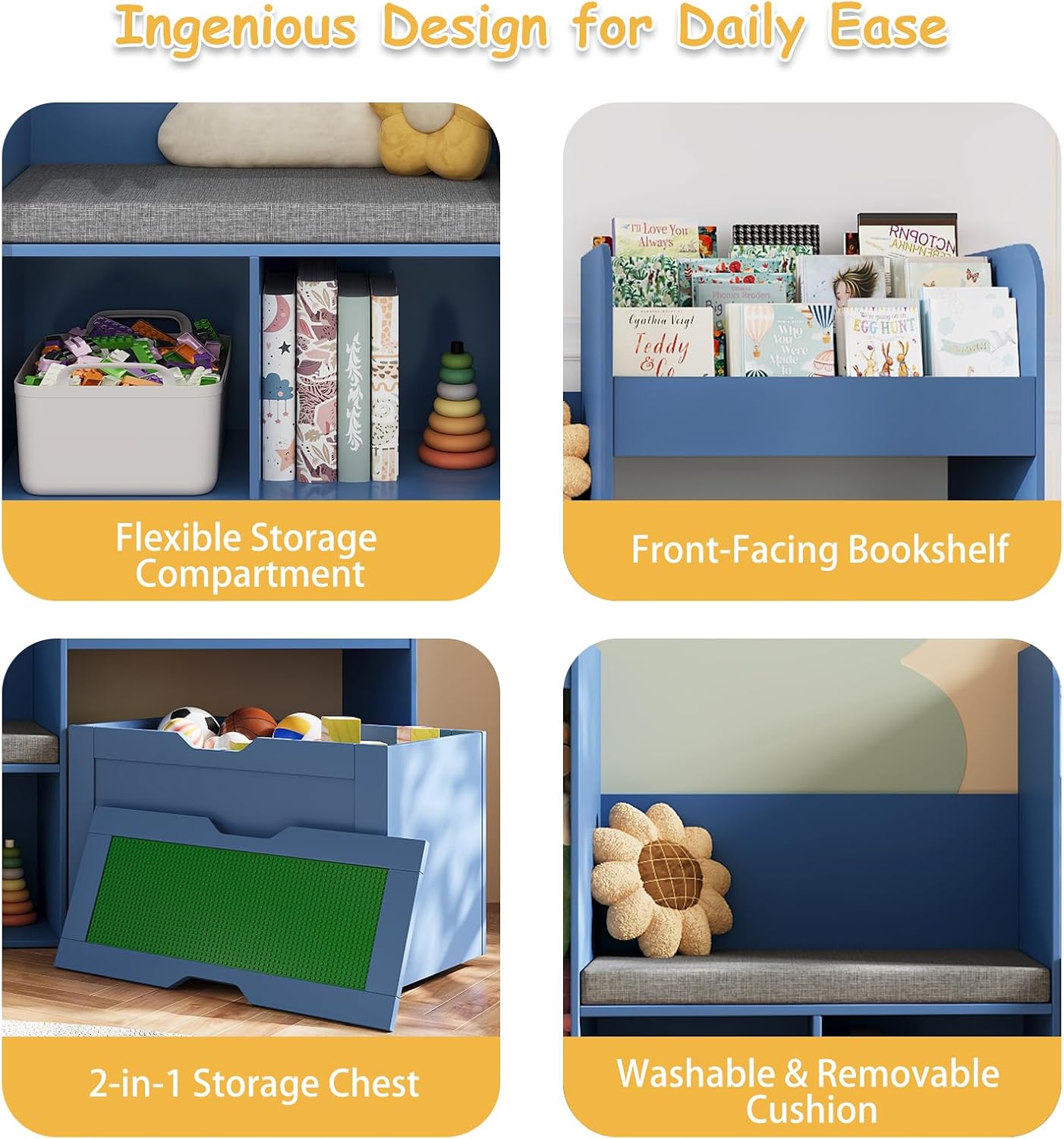 Wooden Kids Bookshelf Toy Storage Organizer
