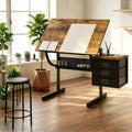 Black Adjustable Drawing Table with Stool