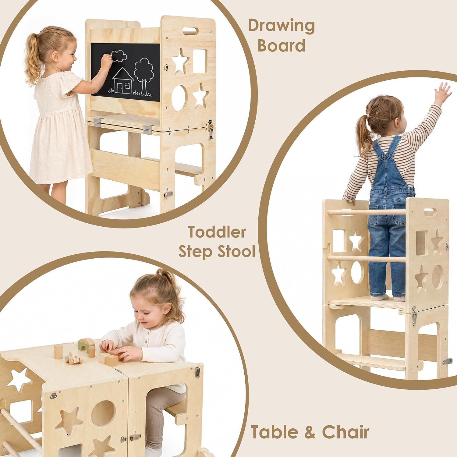 4‑in‑1 Foldable Wooden Toddler Tower