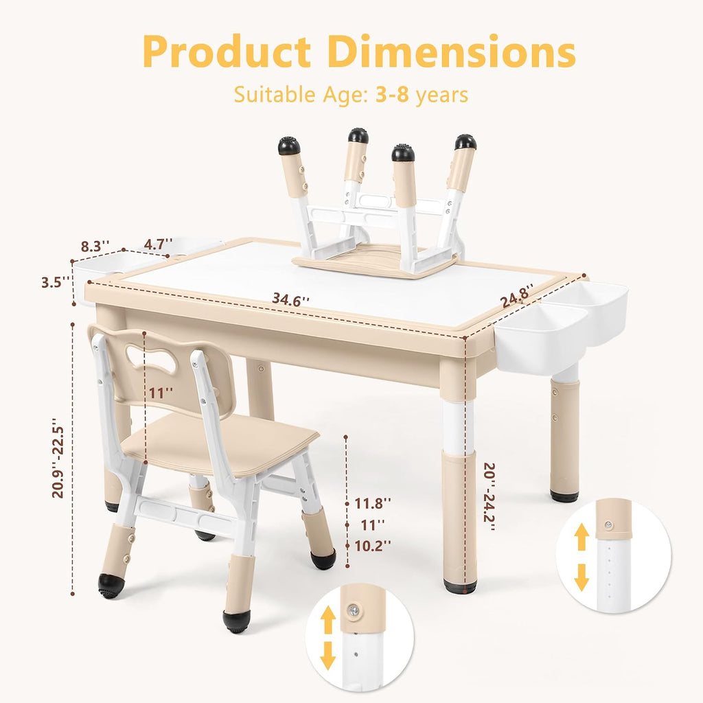 Khaki Adjustable Kids Table Chair Set