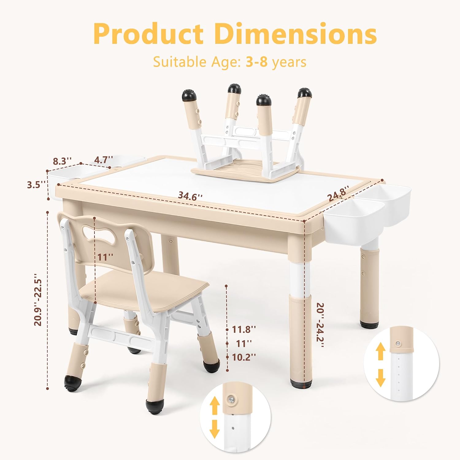 Khaki Adjustable Kids Table Chair Set