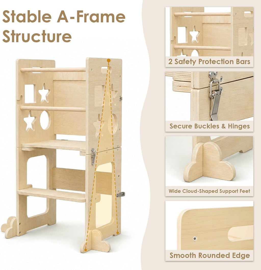 4‑in‑1 Foldable Wooden Toddler Tower