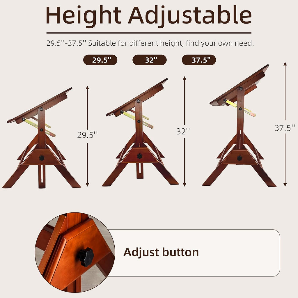 Walnut Adjustable Solid Wood Drafting Table