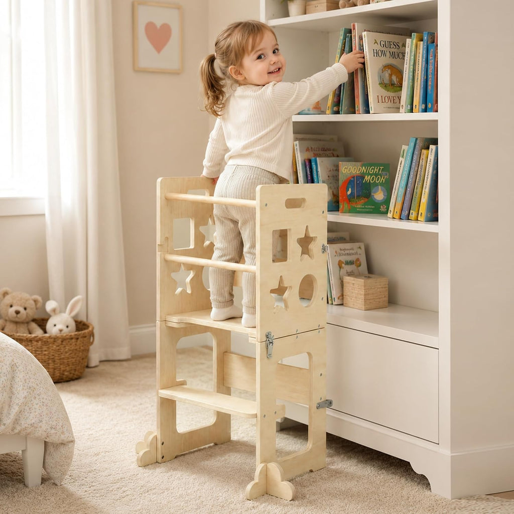4‑in‑1 Foldable Wooden Toddler Tower