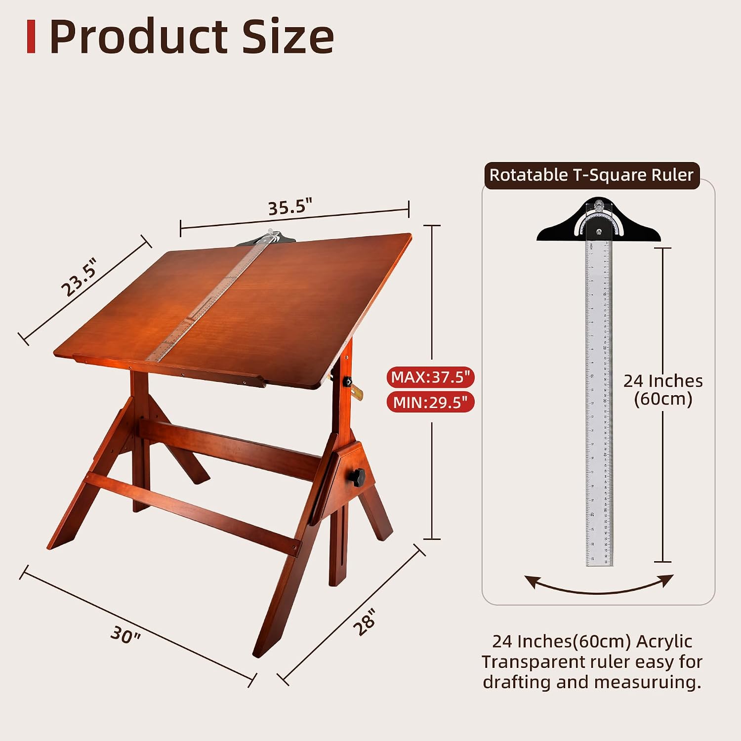Walnut Adjustable Solid Wood Drafting Table