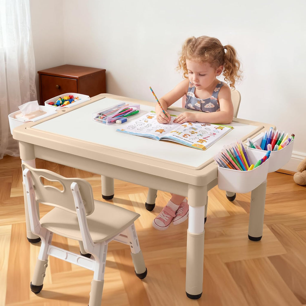 Khaki Adjustable Kids Table Chair Set