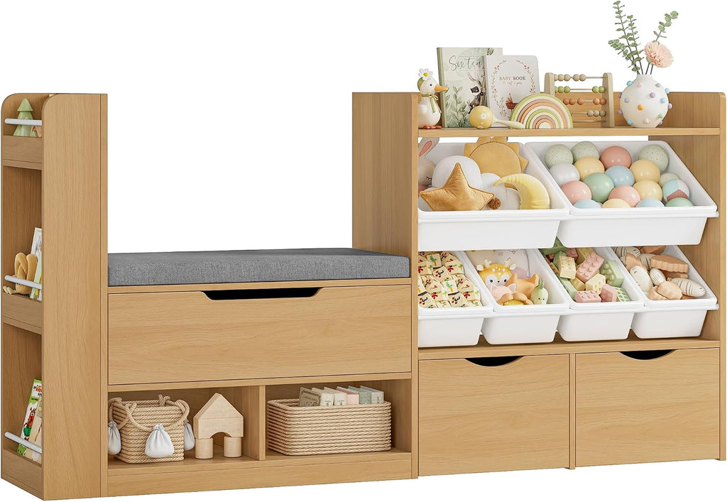 Oak Kids Bookshelf with Reading Nook