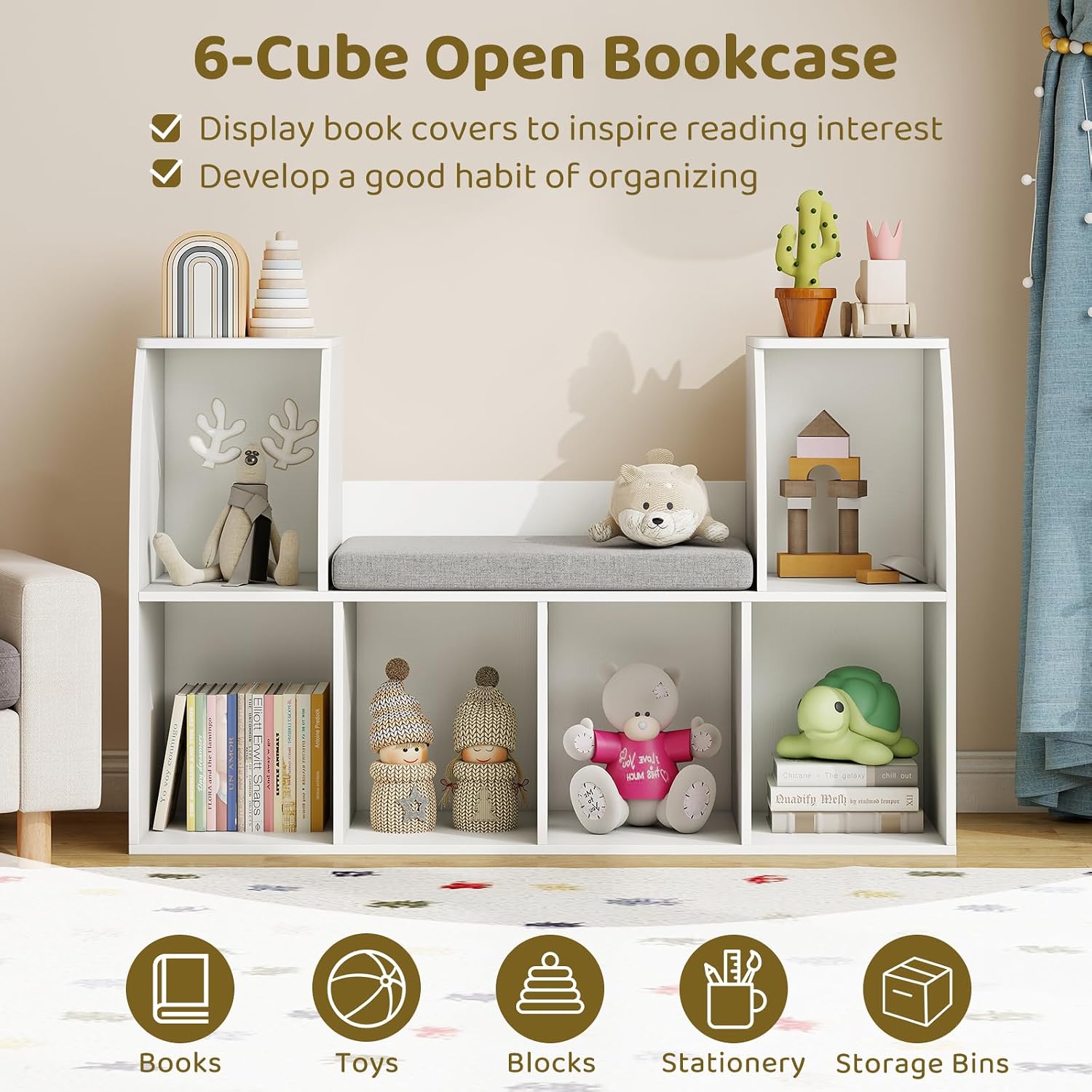 Kids Reading Nook Bookshelf Storage Organizer