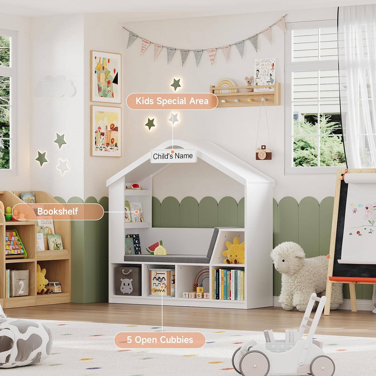 Kids Reading Nook Bookshelf Storage Organizer