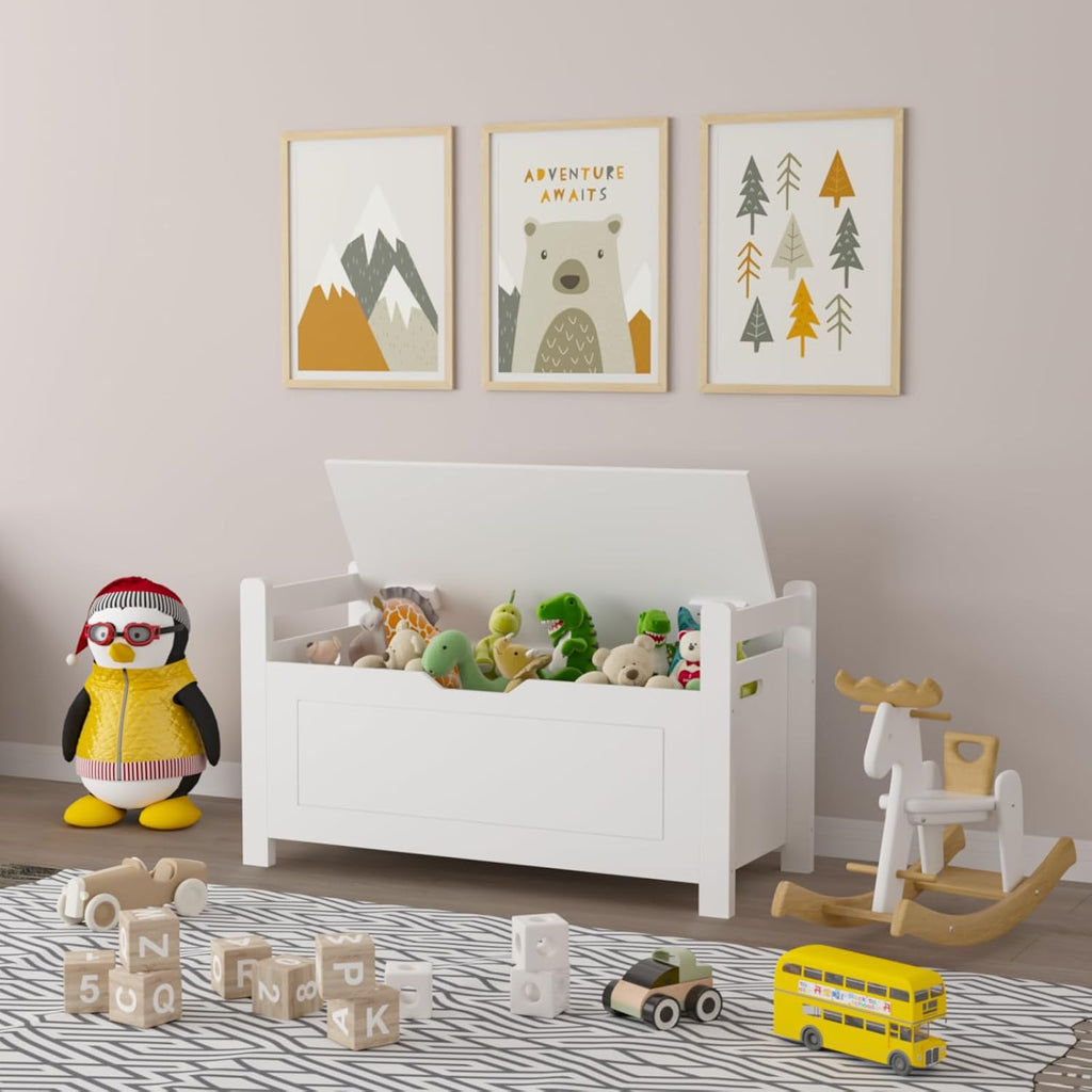 White Cushioned Toy Storage Bench