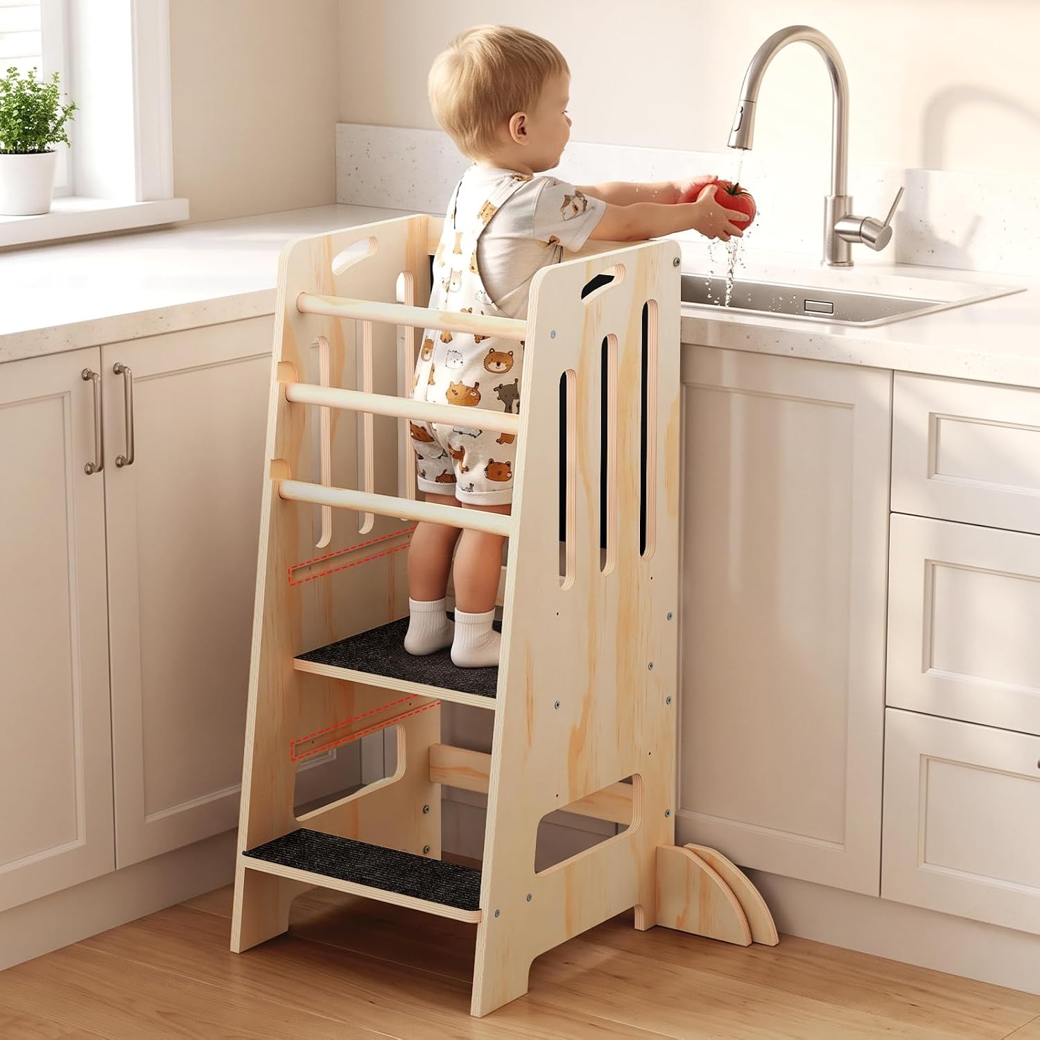 Natural Wooden Toddler Learning Tower with Blackboard