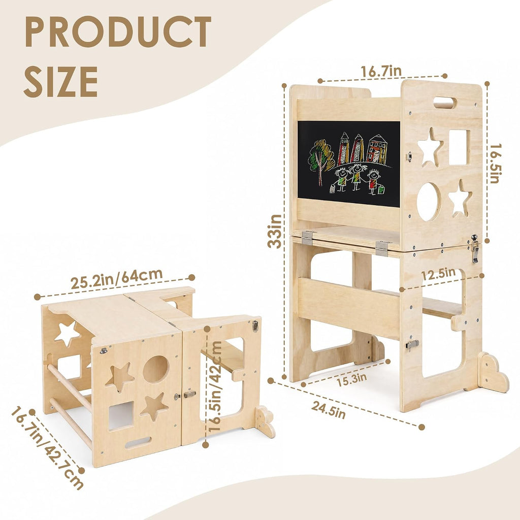 4‑in‑1 Foldable Wooden Toddler Tower