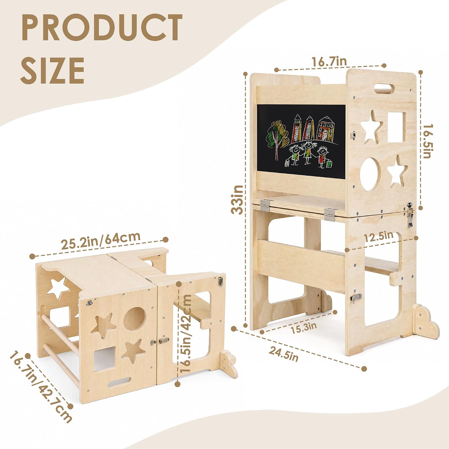 4‑in‑1 Foldable Wooden Toddler Tower