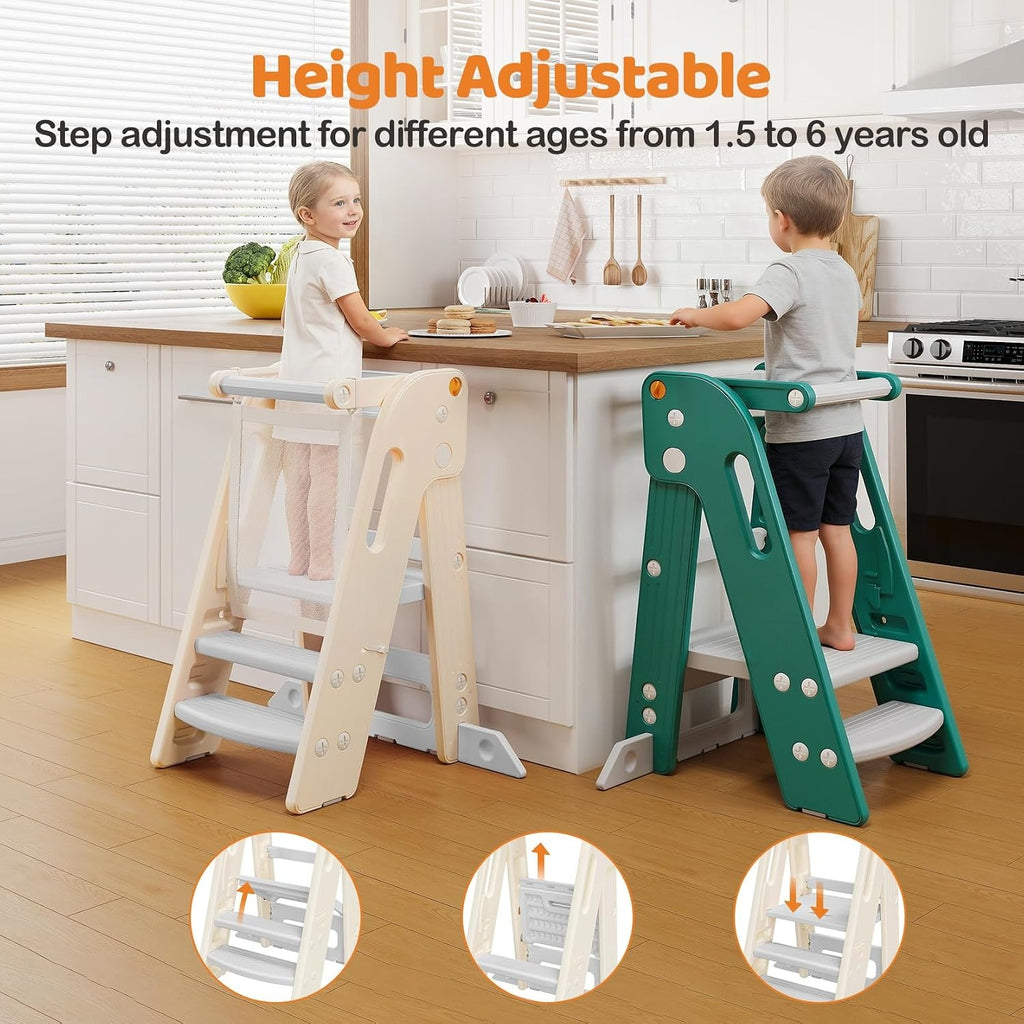 Grey Adjustable Foldable Kids Learning Tower
