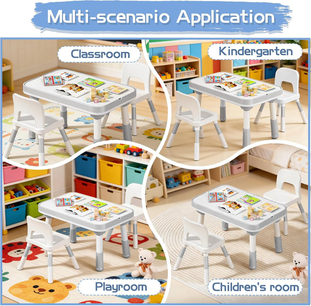 Light Gray 5‑in‑1 Adjustable Kids Table Set