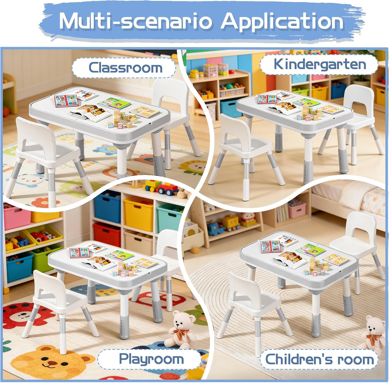 Light Gray 5‑in‑1 Adjustable Kids Table Set