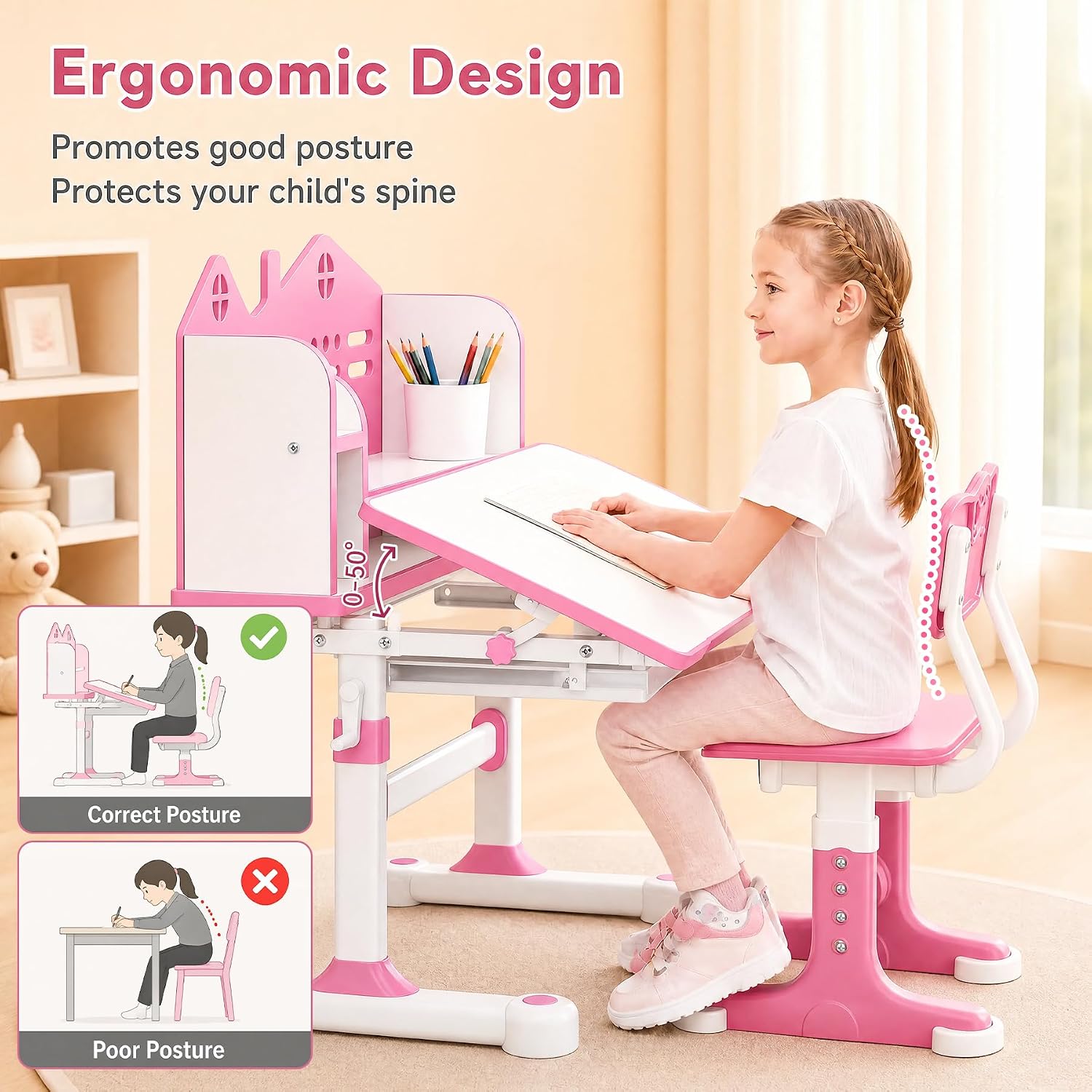 Adjustable Kids Desk Chair Set