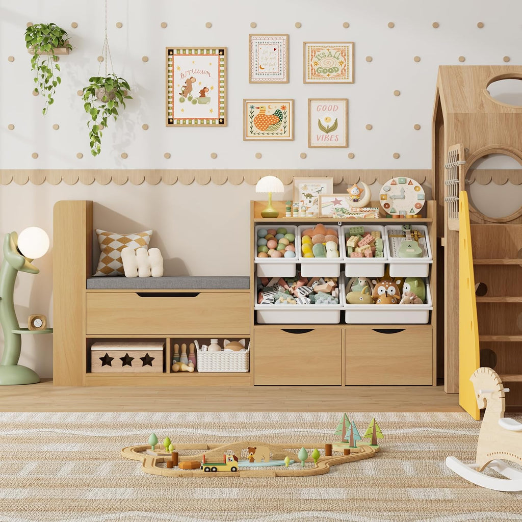 Oak Kids Bookshelf with Reading Nook