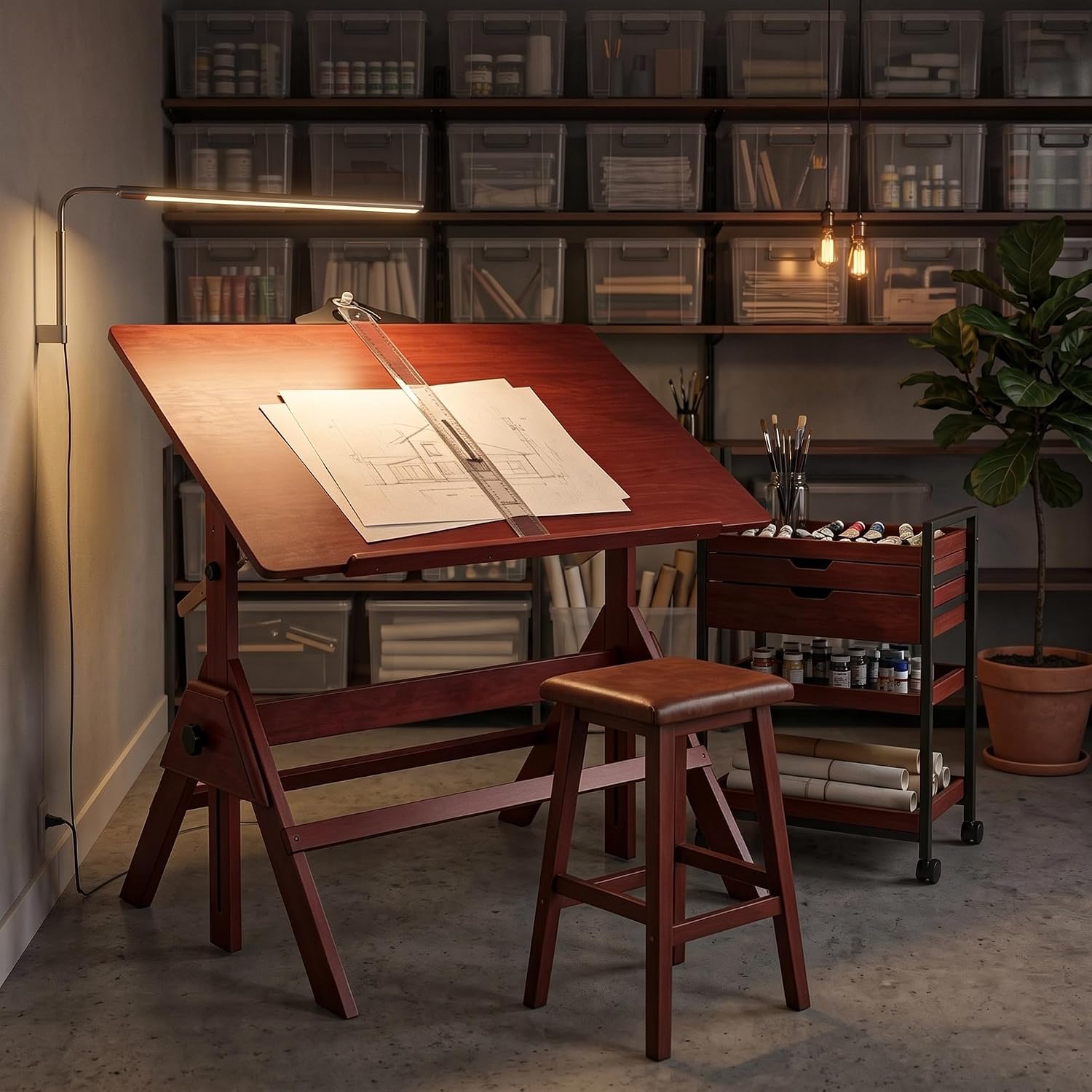 Walnut Adjustable Solid Wood Drafting Table