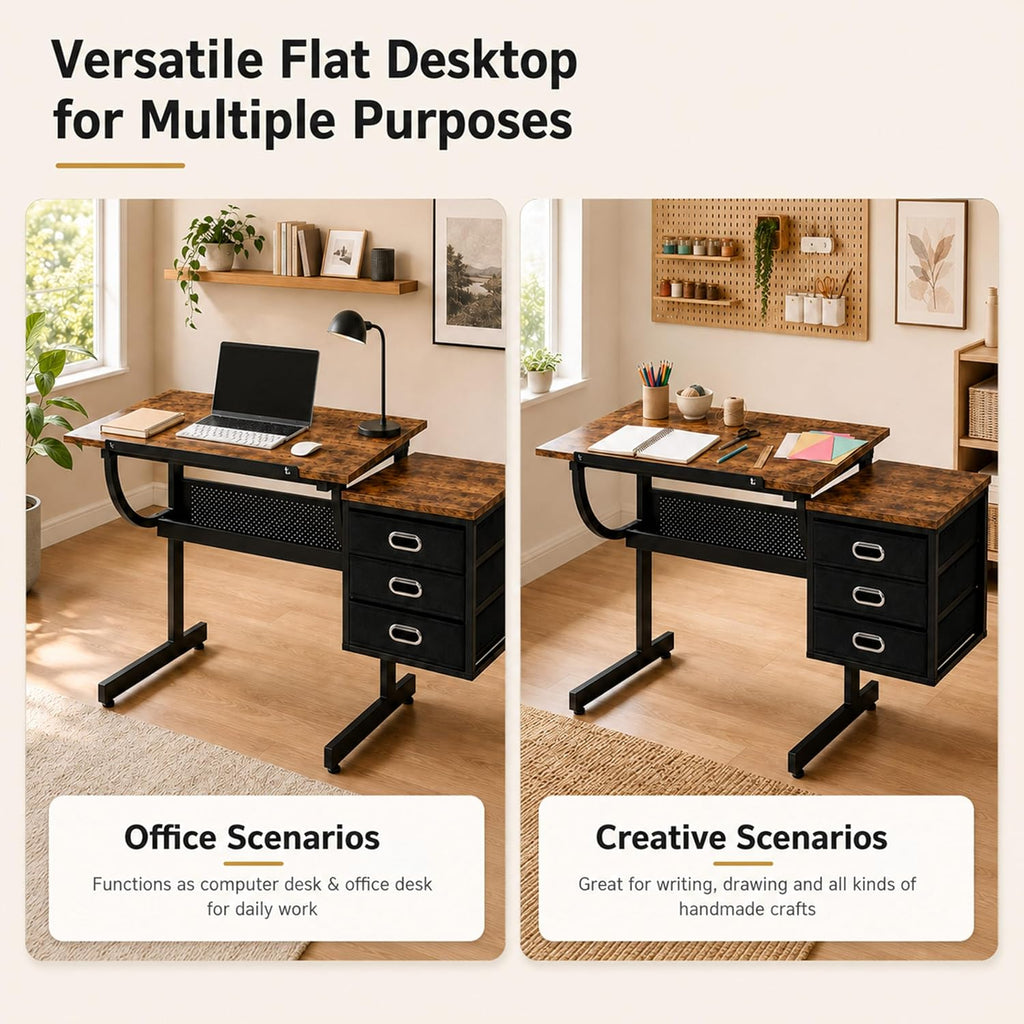 Black Adjustable Drawing Table with Stool