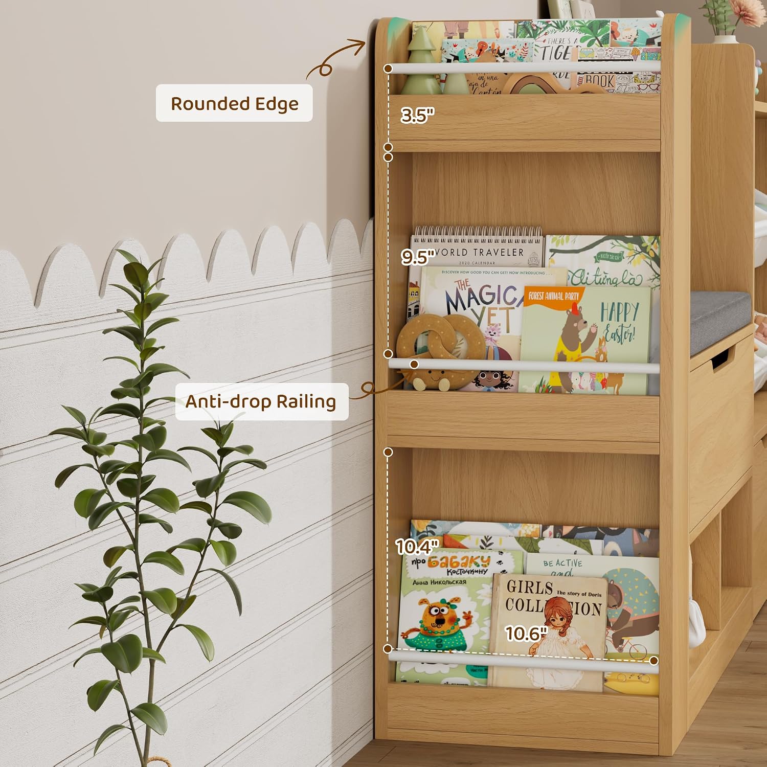 Oak Kids Bookshelf with Reading Nook
