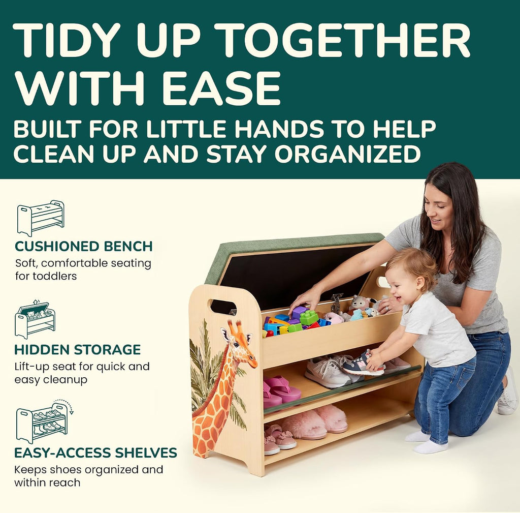 Pine Wood Kids Shoe Rack Bench Organizer