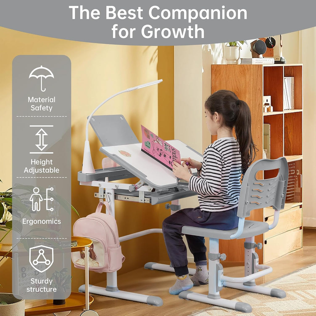 Grey Multifunctional Kids Desk Chair Set