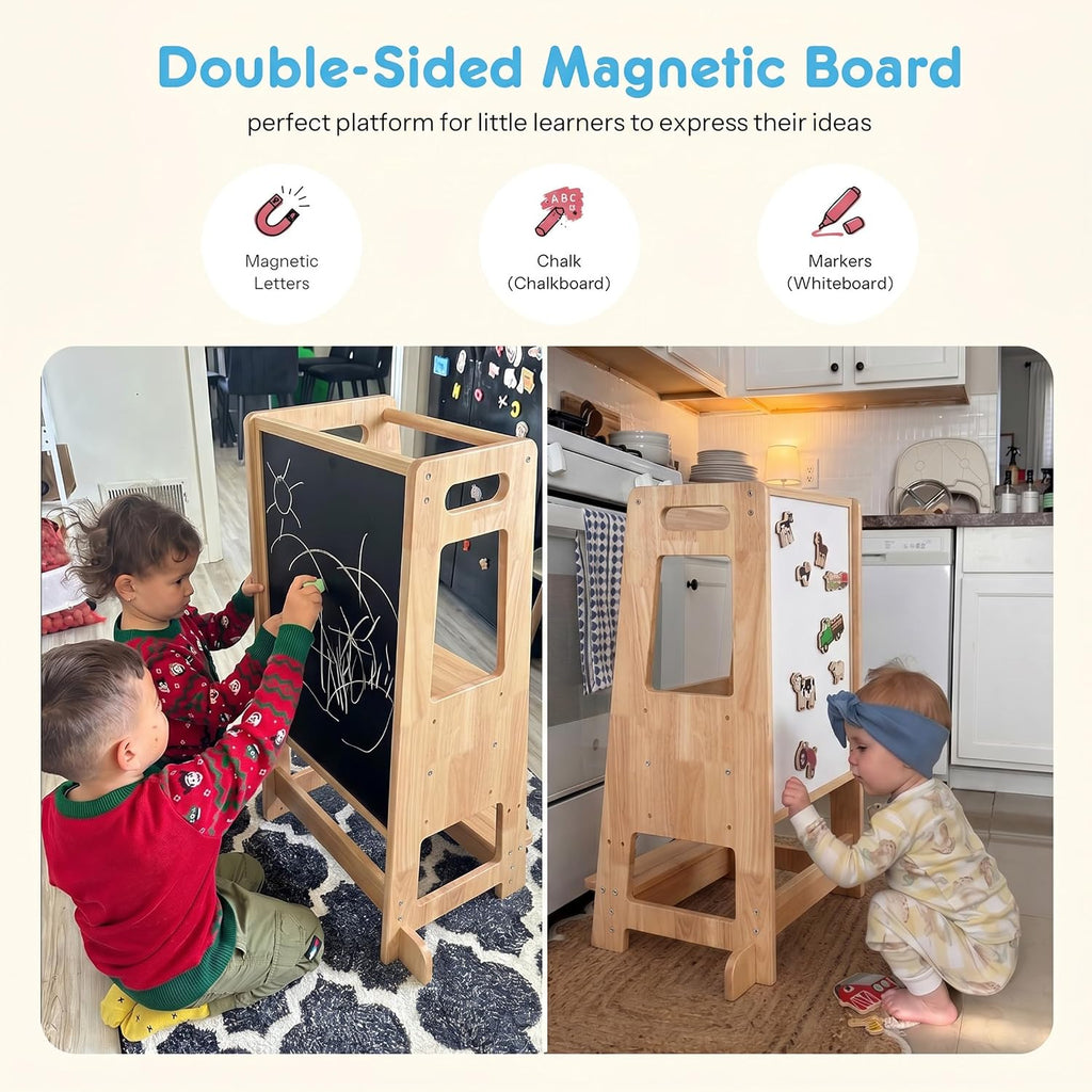 Natural Toddler Learning Tower with Chalkboard