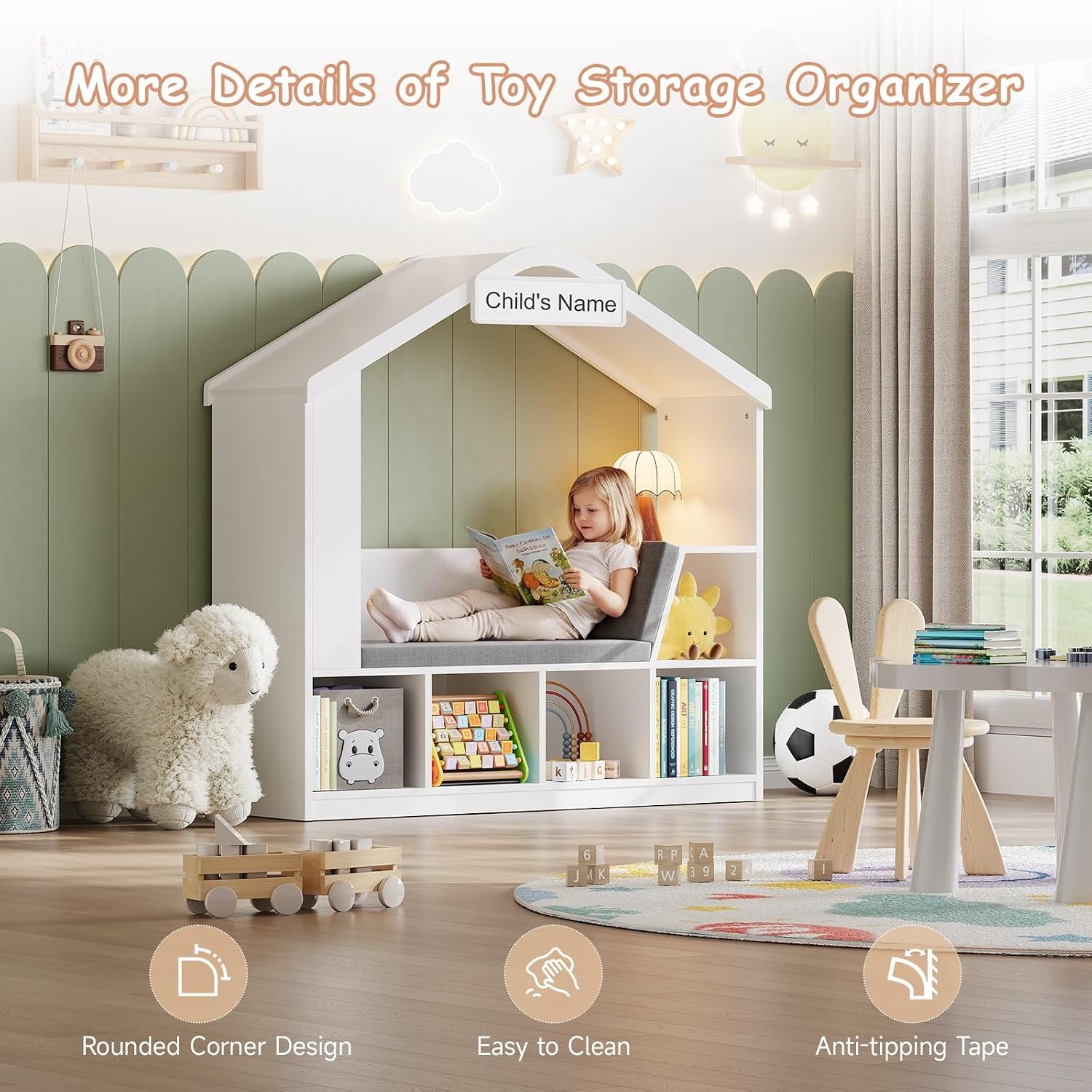 Kids Reading Nook Bookshelf Storage Organizer