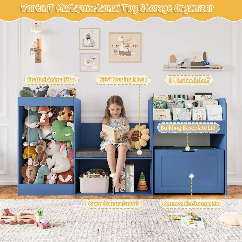 Wooden Kids Bookshelf Toy Storage Organizer