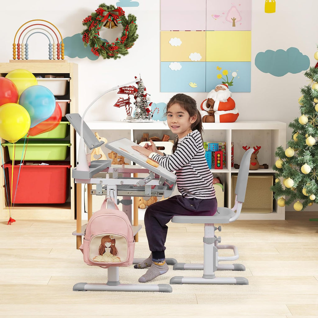 Grey Multifunctional Kids Desk Chair Set