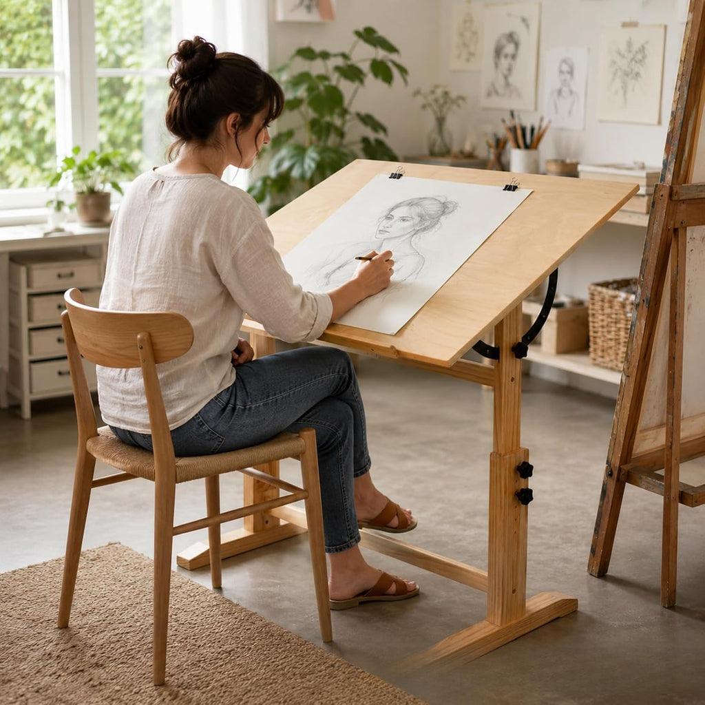 Natural Adjustable Wooden Art Drafting Table