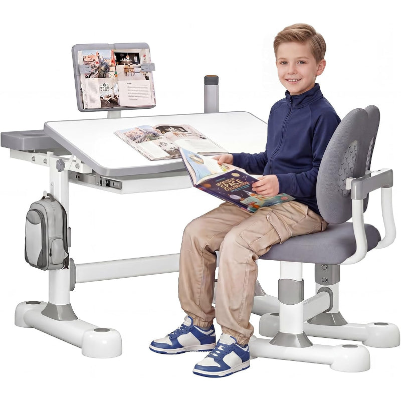 Grey Adjustable Kids Desk Chair Set