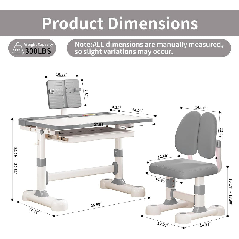 Grey Adjustable Kids Desk Chair Set