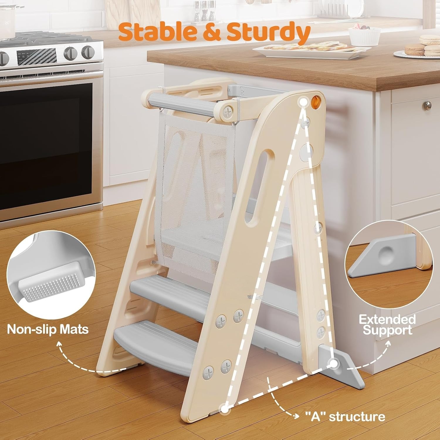 Grey Adjustable Foldable Kids Learning Tower