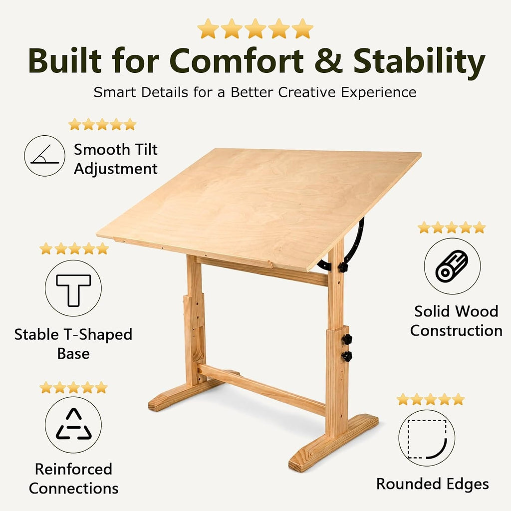 Natural Adjustable Wooden Art Drafting Table