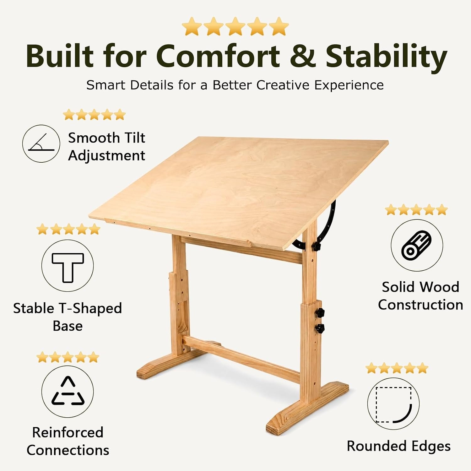 Natural Adjustable Wooden Art Drafting Table