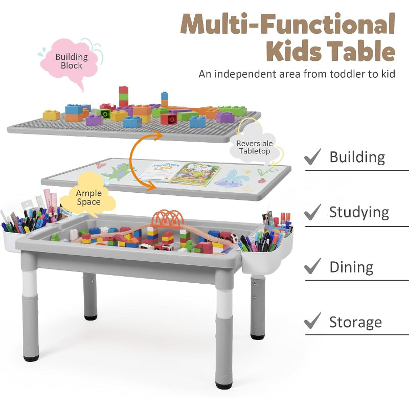 Adjustable Kids Table Chair Set with Storage