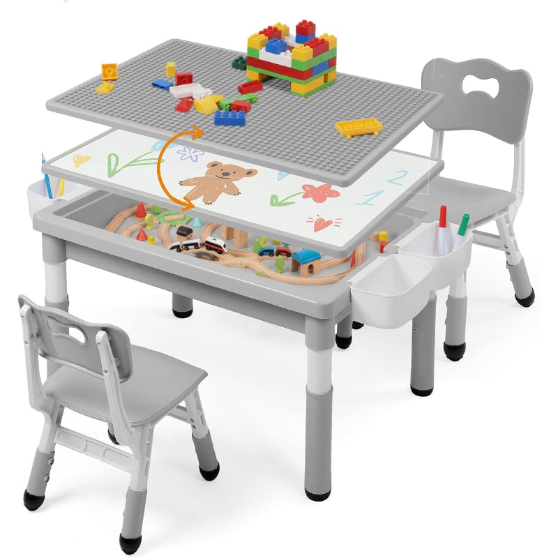 Adjustable Kids Table Chair Set with Storage