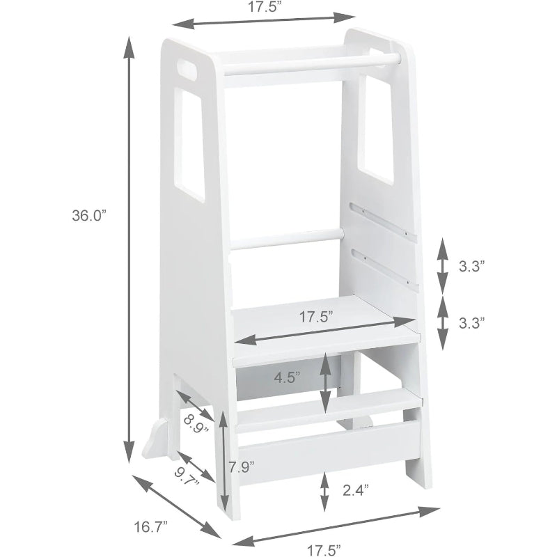 White Adjustable Wooden Toddler Kitchen Tower